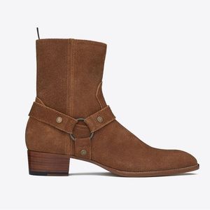 YSL Saint Laurent Wyatt Harness Suede Camel Brown Boots Size 40